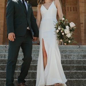 Bridal gown Dress The Population Iris Leg Slit Crepe Gown Dress white brand new